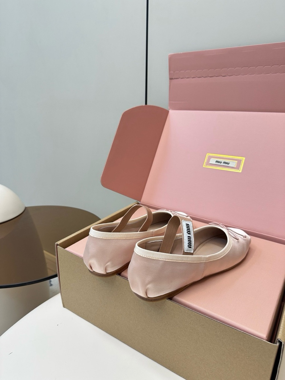 Miu Miu Blush Satin Mary Jane Ballet Flats with Bow - Picture 4 of 8